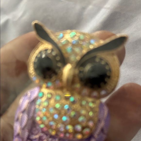 Sparkling Owl Brooch with Purple Accents - Picture 3 of 4